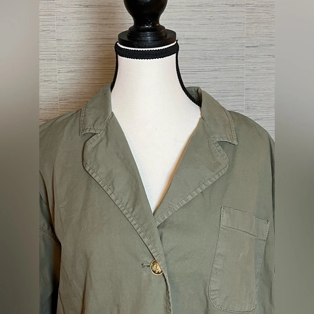 J Crew Olive Green 3 Pocket Utility Blazer Jacket Coat Chino Army Military Sz M